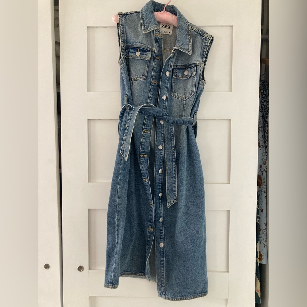 Sleeveless Denim Button-Down Dress